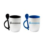 Caneca De Porcelana Com Colher, Interior E Alça Colorida